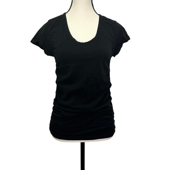 Athleta Black Scoop Neck Ruched Tee - Size Medium - Picture 1 of 7
